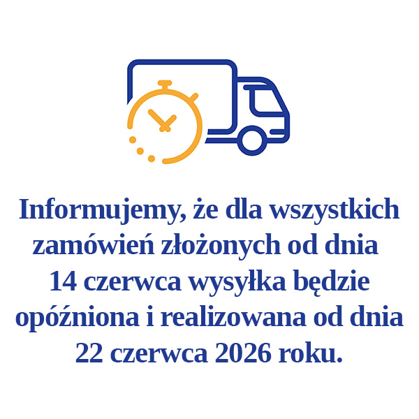 Informujemy, że w związku z urlopem, dla wszystkich zamówień złożonych od 14 czerwca wysyłka będzie realizowana od dnia 22 czerwca 2026 roku